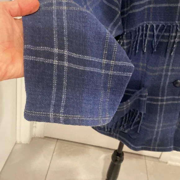 Collections Internationale Fringed women’s Blue Plaid Blazer/Jacket Size Large - Picture 6 of 17